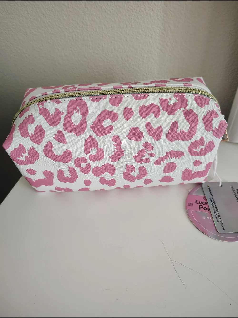 Pink Leopard Print Cosmetic Bag by